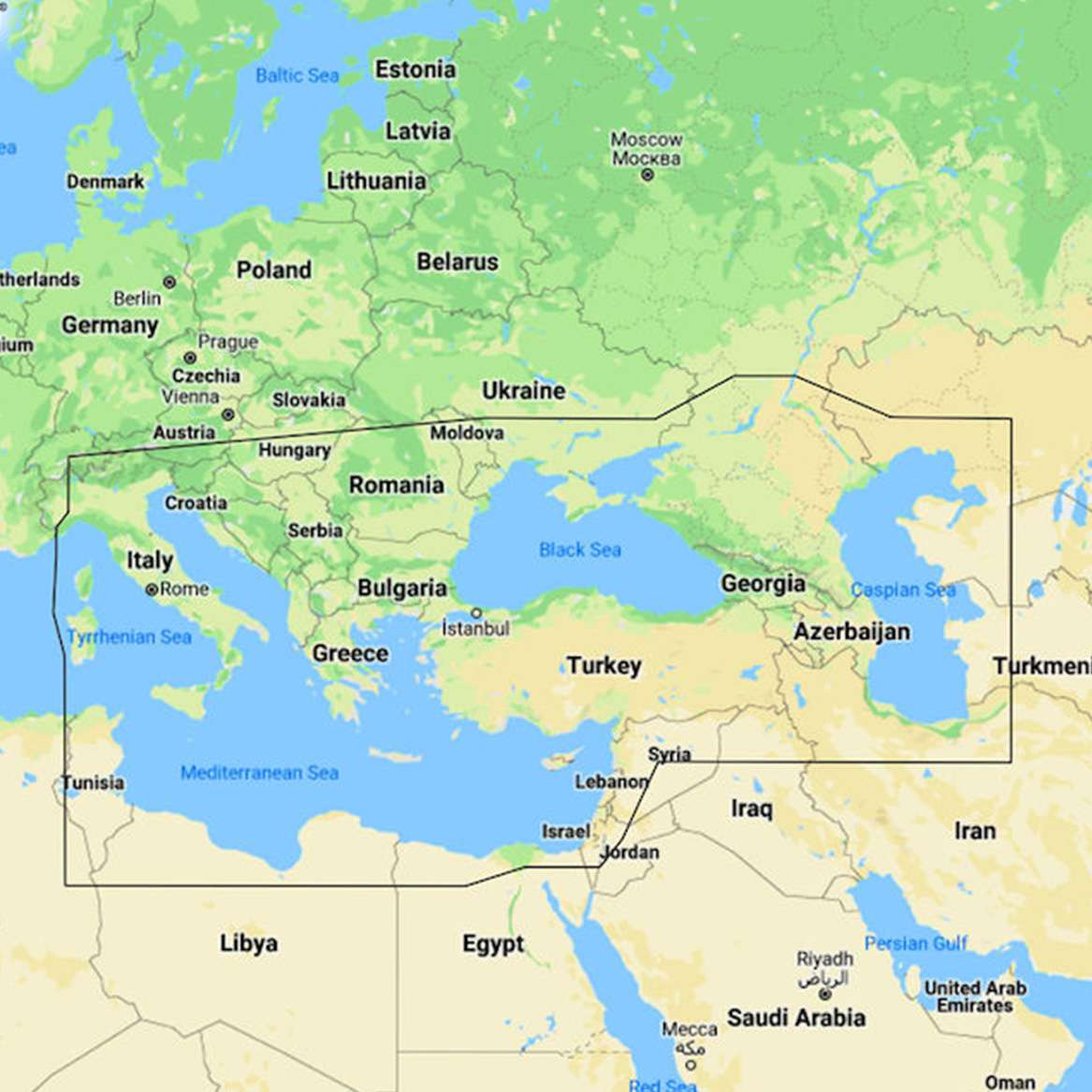 Карта C-MAP Reveal East Mediter, Black Caspian Seas